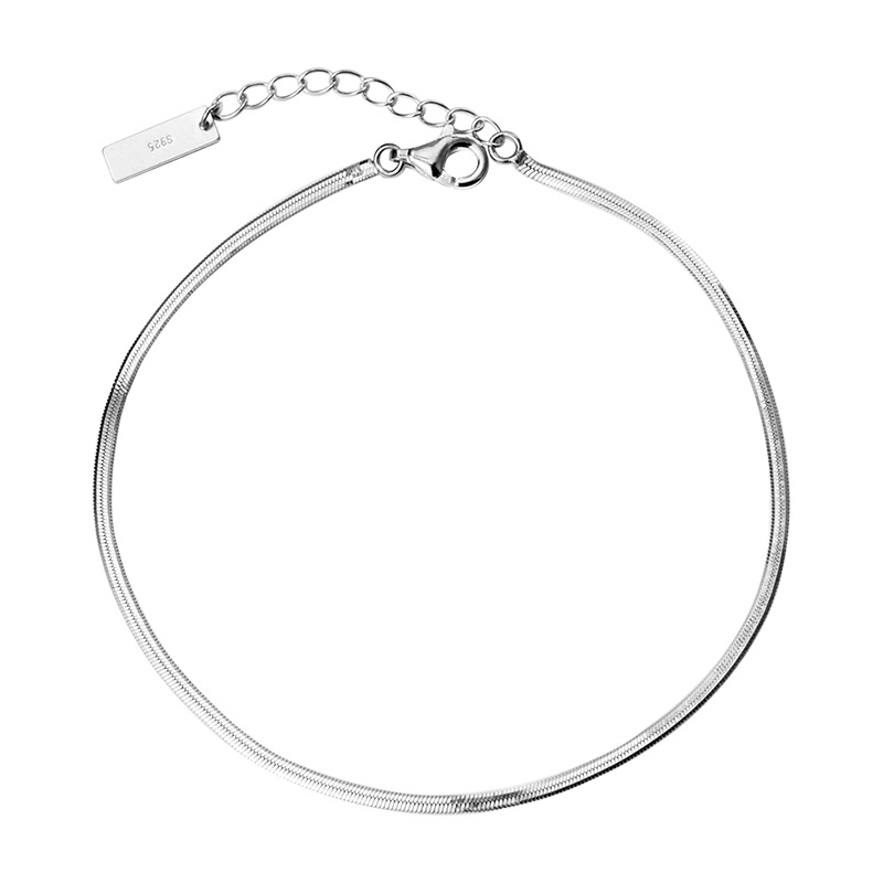 S925 Sterling Silver Minimalist Flat Snake Chain Anklet - Image 4