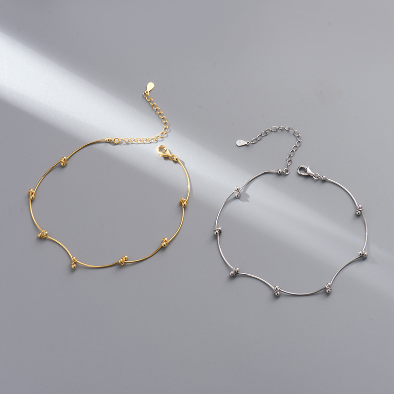 S925 Sterling Silver Wave Bead Anklet - Image 2