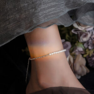 S925 Sterling Silver Irregular Crushed Silver Shell Pearl Anklet
