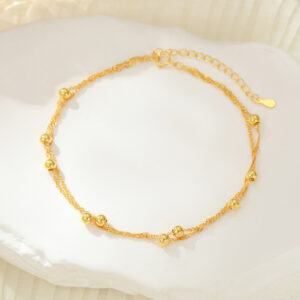 S925 Sterling Silver Double Layer Beaded Anklet