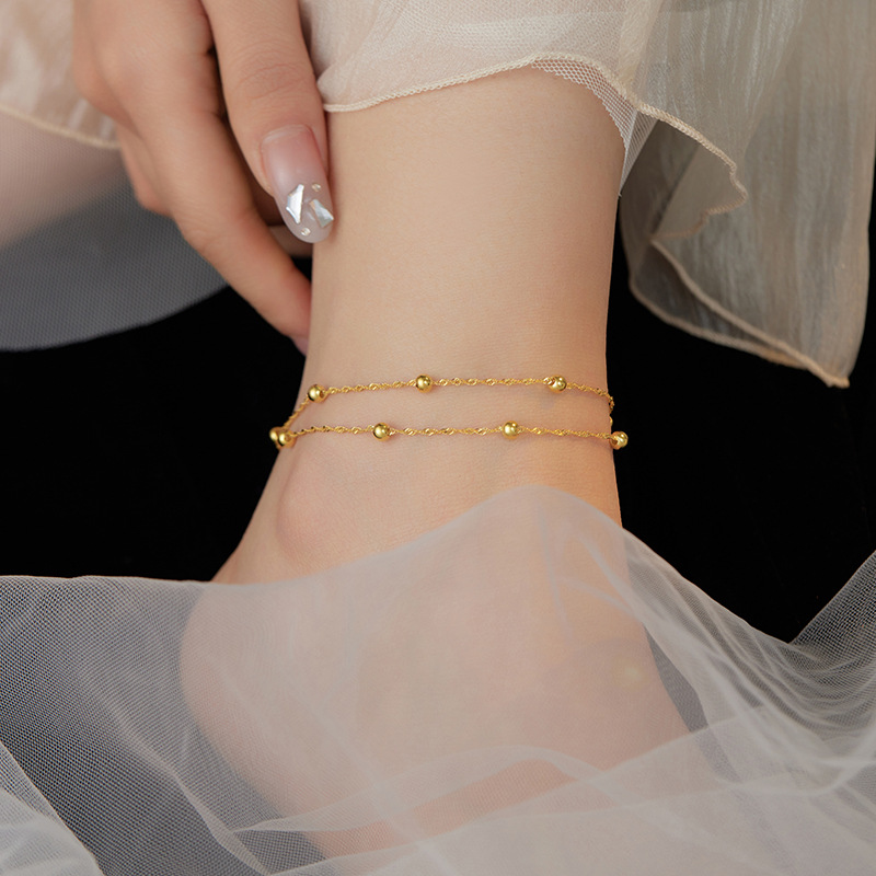 S925 Sterling Silver Double Layer Beaded Anklet - Image 2