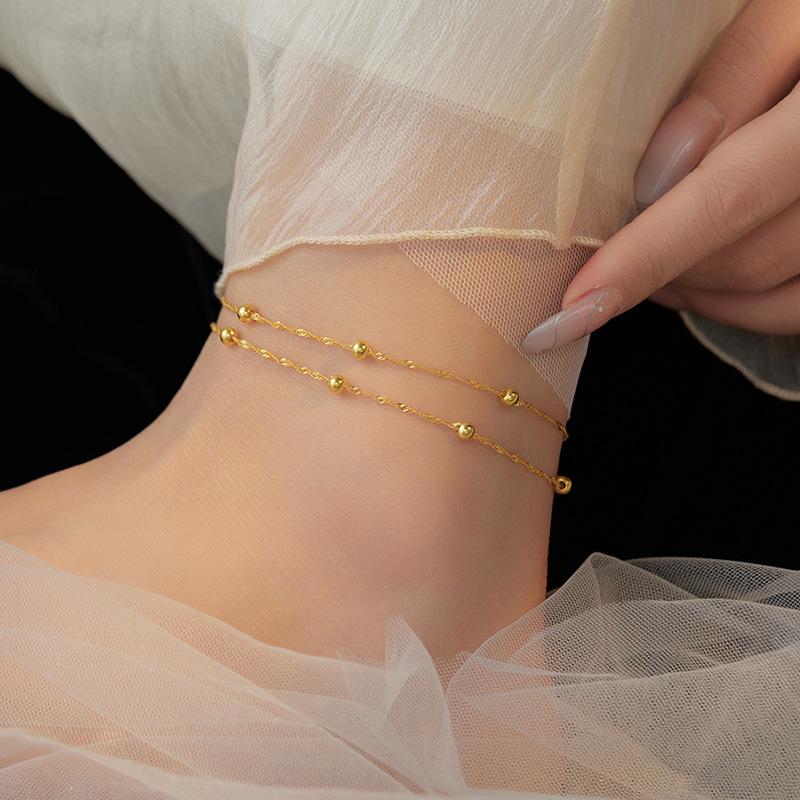 S925 Sterling Silver Double Layer Beaded Anklet - Image 3