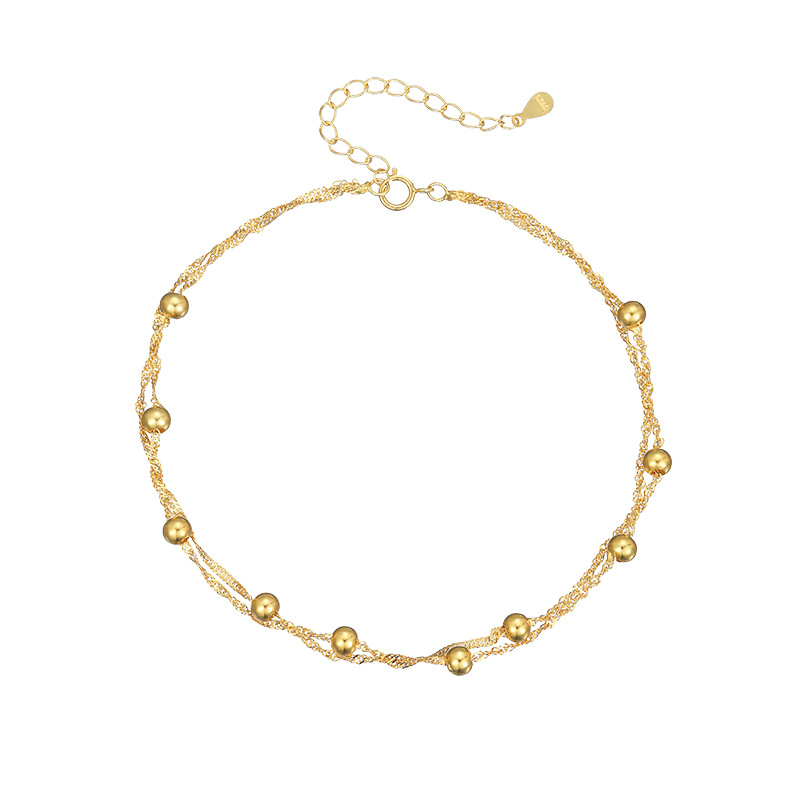 S925 Sterling Silver Double Layer Beaded Anklet - Image 4