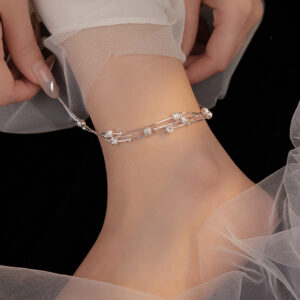 S925 Sterling Silver Carved Bead Anklet
