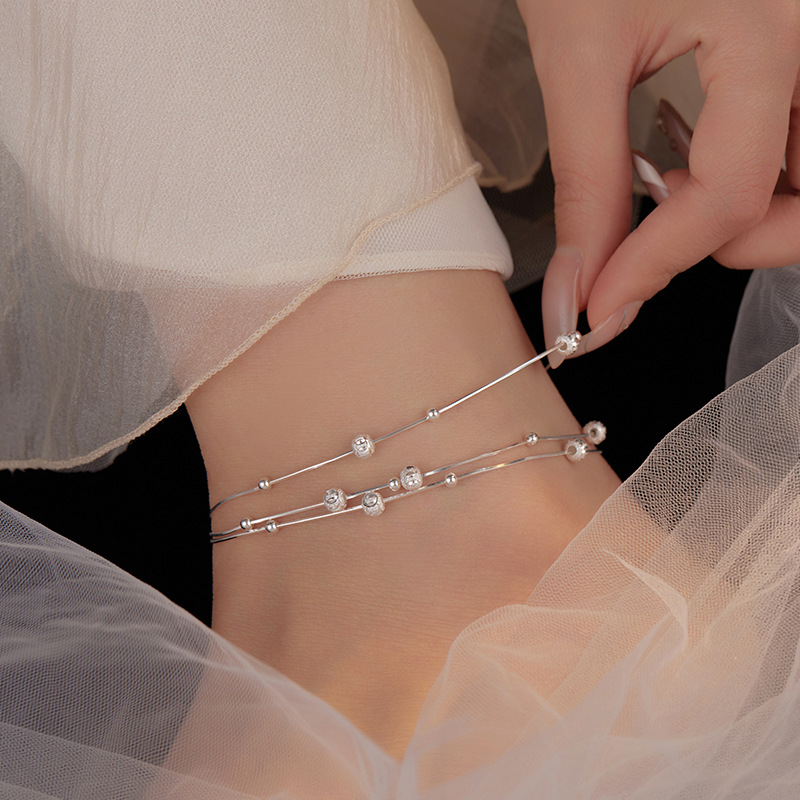 S925 Sterling Silver Carved Bead Anklet - Image 3