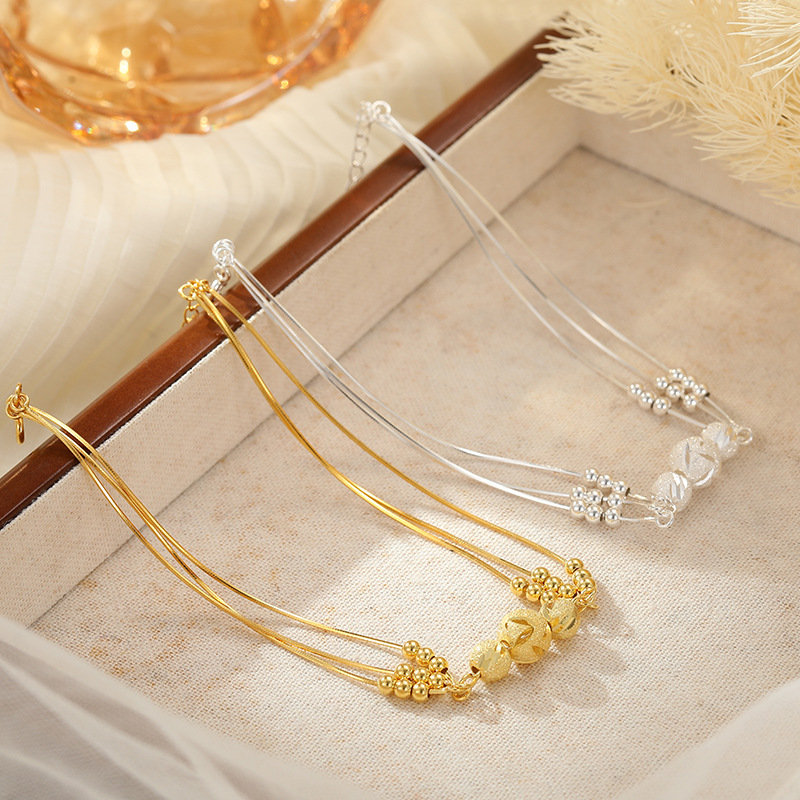 S925 Sterling Silver Faceted Bead Multi-Layer Anklet - Image 2