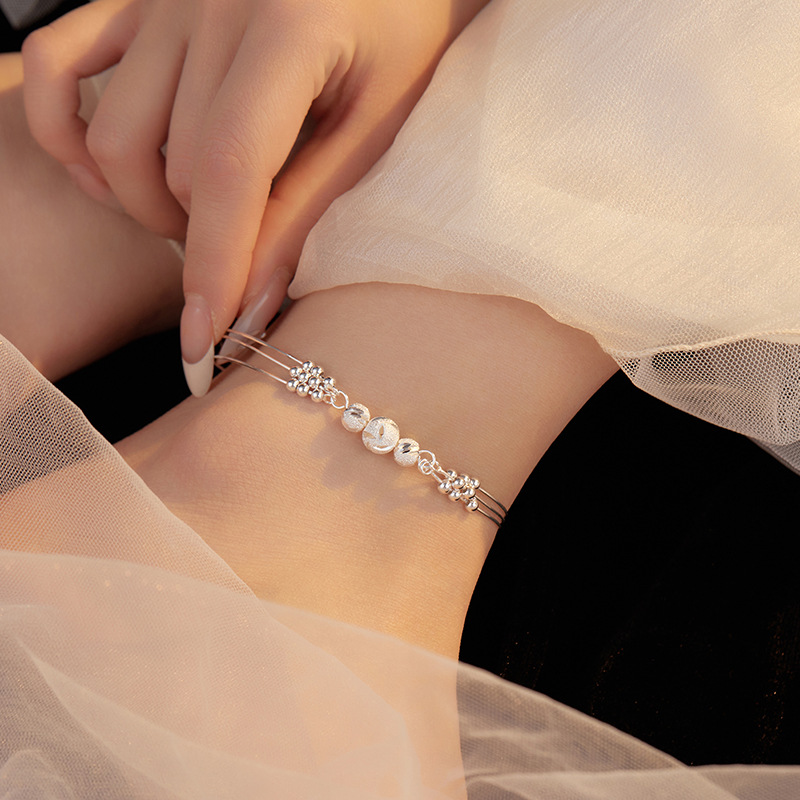 S925 Sterling Silver Faceted Bead Multi-Layer Anklet - Image 3