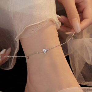 S925 Sterling Silver Micro-Pavé Clover Anklet