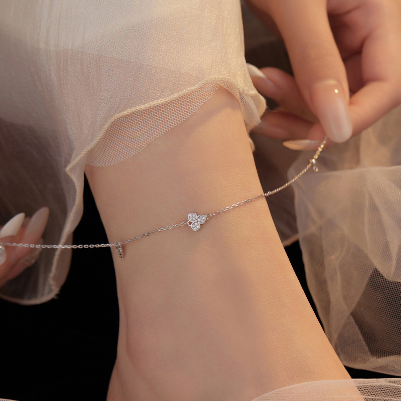 S925 Sterling Silver Micro-Pavé Clover Anklet