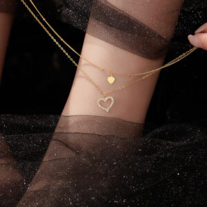 S925 Sterling Silver Double Layer Stackable Heart Anklet