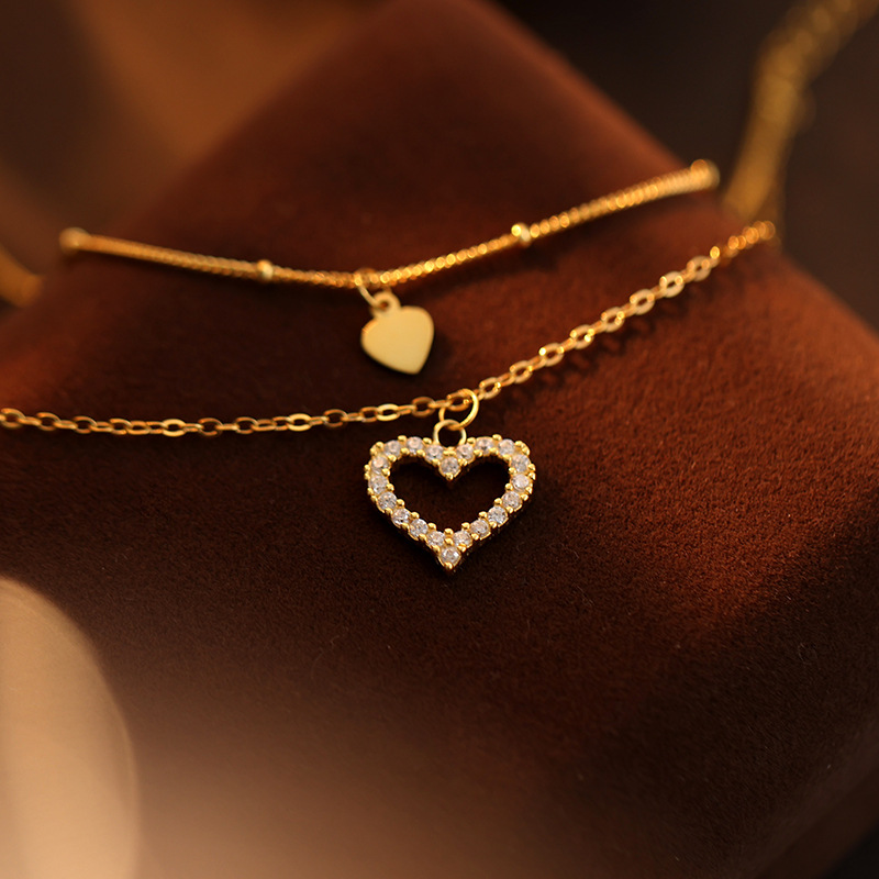 S925 Sterling Silver Double Layer Stackable Heart Anklet - Image 2