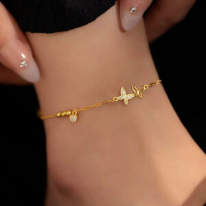 S925 Sterling Silver Diamond-Accented Butterfly Anklet