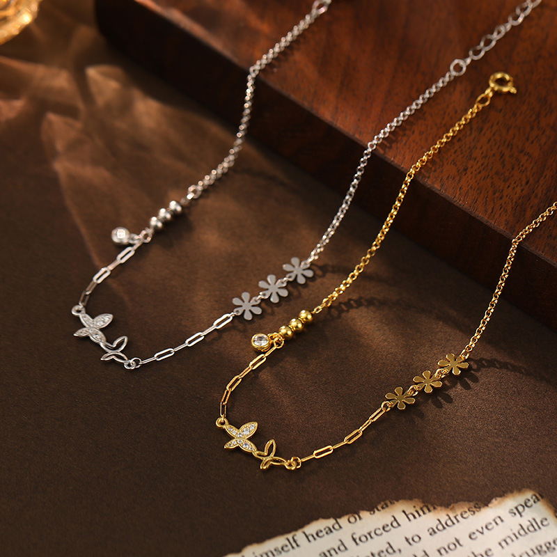 S925 Sterling Silver Diamond-Accented Butterfly Anklet - Image 2