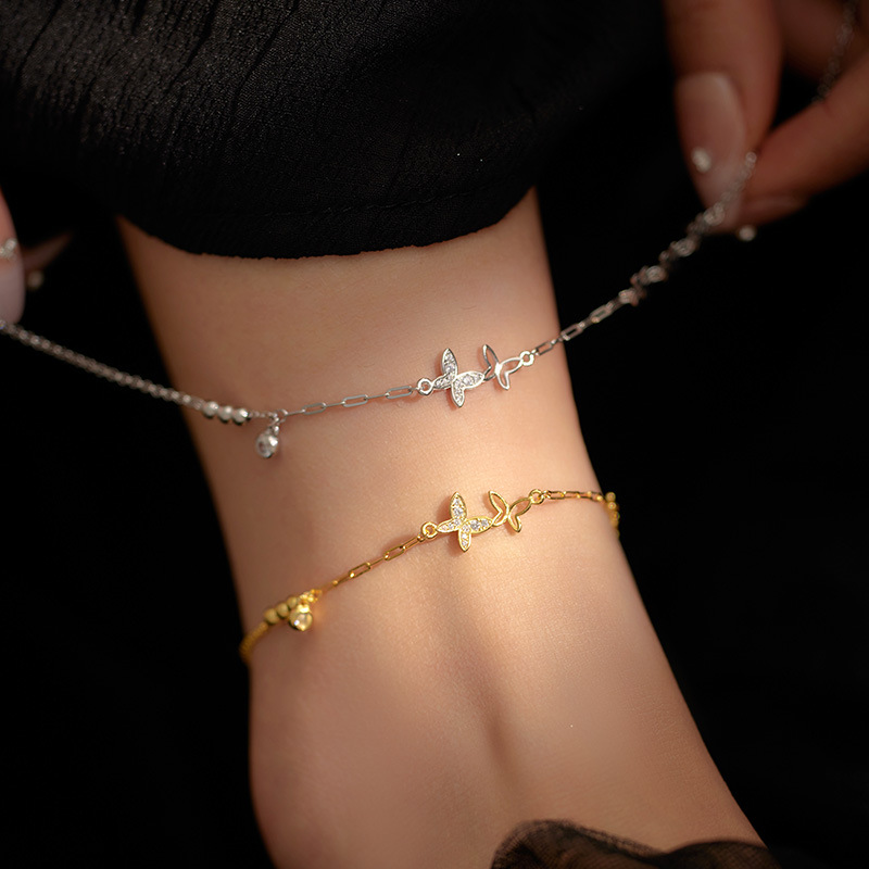 S925 Sterling Silver Diamond-Accented Butterfly Anklet - Image 3