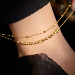 S925 Sterling Silver Stackable Double Layer Beaded Anklet