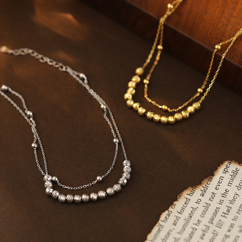 S925 Sterling Silver Stackable Double Layer Beaded Anklet - Image 2