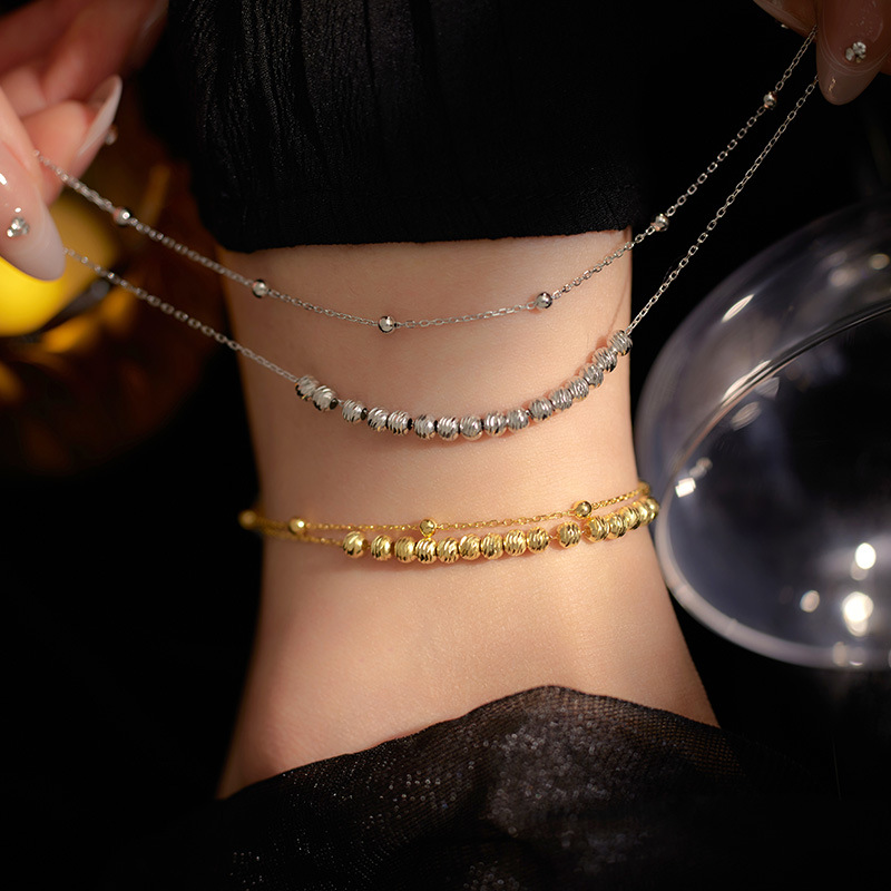 S925 Sterling Silver Stackable Double Layer Beaded Anklet - Image 3