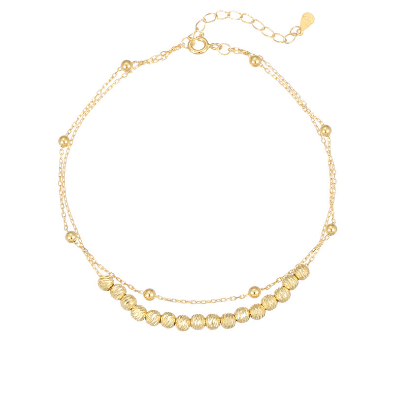 S925 Sterling Silver Stackable Double Layer Beaded Anklet - Image 4