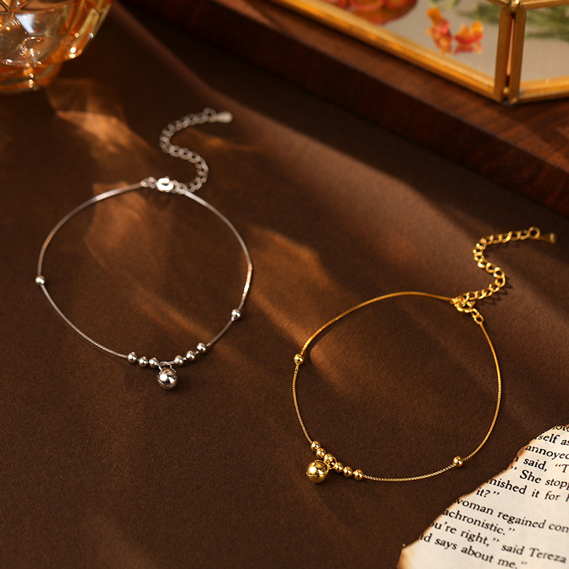 S925 Sterling Silver Lucky Spinning Bead & Bell Anklet - Image 2