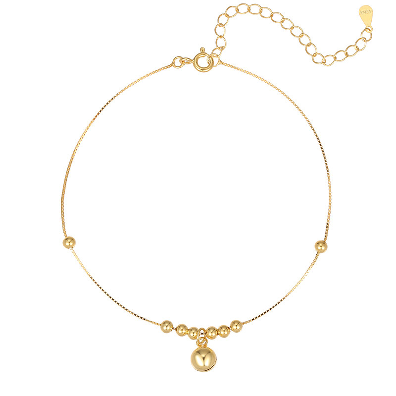 S925 Sterling Silver Lucky Spinning Bead & Bell Anklet - Image 4