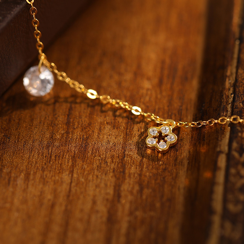 S925 Sterling Silver Floral Zircon Tassel Anklet - Image 3