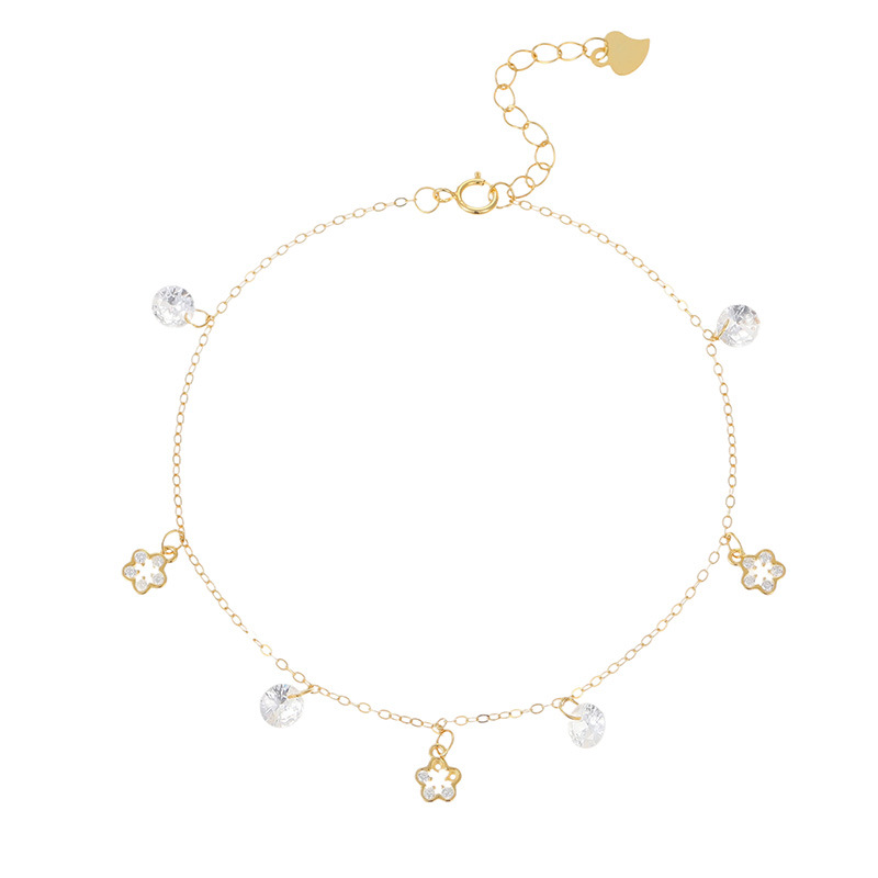 S925 Sterling Silver Floral Zircon Tassel Anklet - Image 4