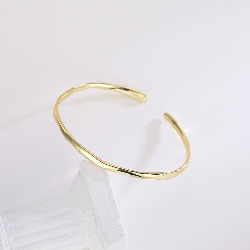 S925 Sterling Silver Minimalist Irregular Slim Bangle - Image 2