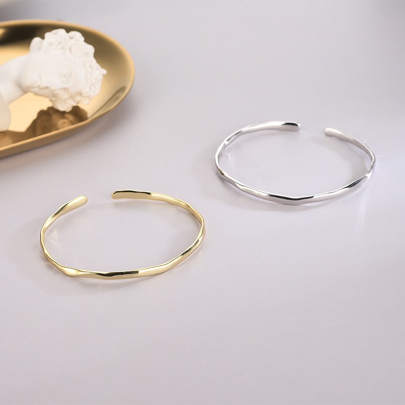 S925 Sterling Silver Minimalist Irregular Slim Bangle - Image 3