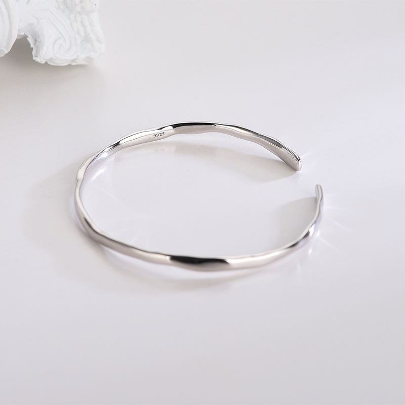 S925 Sterling Silver Minimalist Irregular Slim Bangle - Image 4