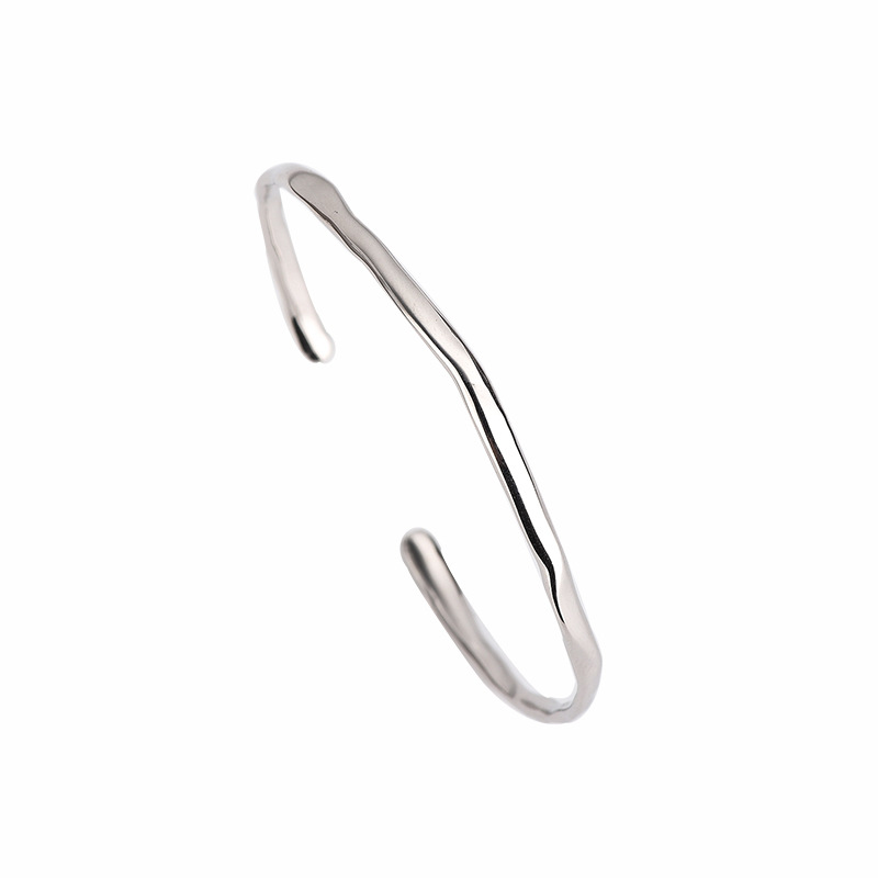 S925 Sterling Silver Minimalist Irregular Slim Bangle - Image 5