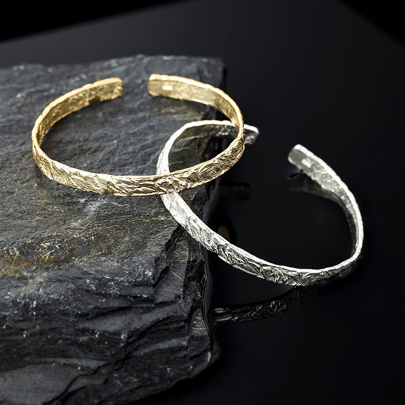 S925 Sterling Silver Minimalist Textured Bangle - Image 3