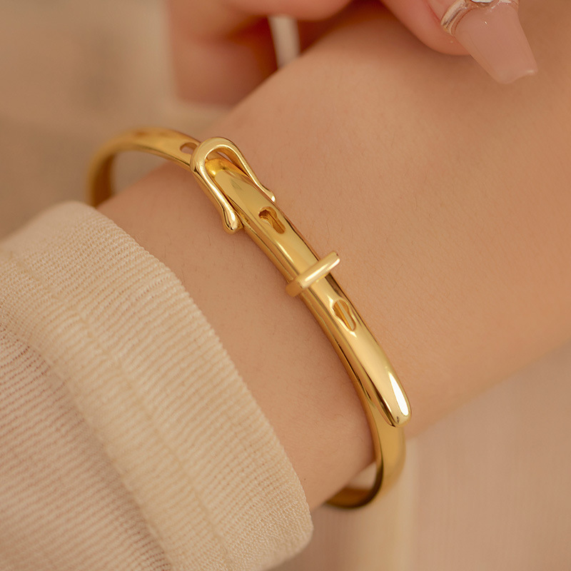 S925 Sterling Silver Leather Strap Buckle Bracelet - Image 3