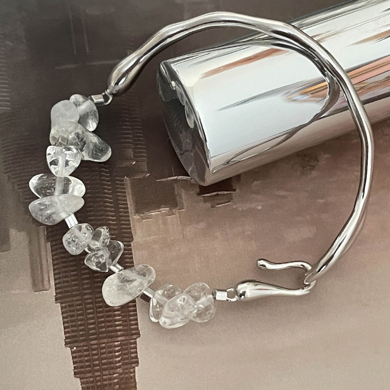 S925 Sterling Silver Irregular Crystal Half-Cuff Bracelet