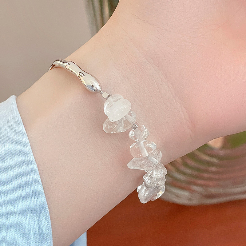 S925 Sterling Silver Irregular Crystal Half-Cuff Bracelet - Image 2