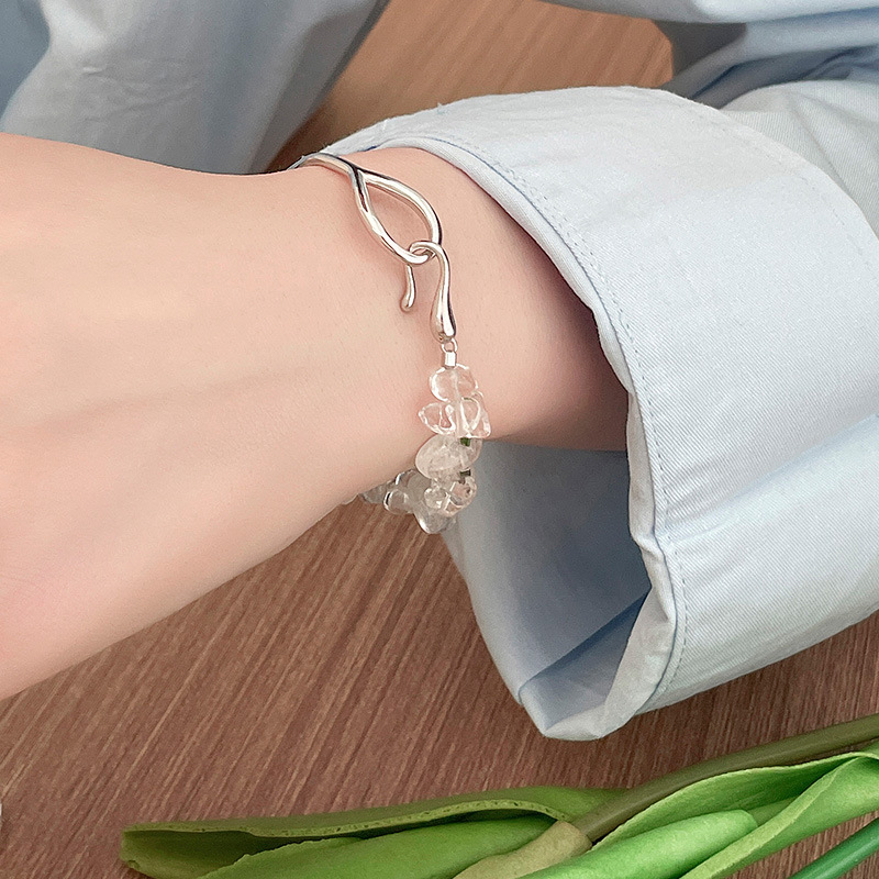 S925 Sterling Silver Irregular Crystal Half-Cuff Bracelet - Image 3