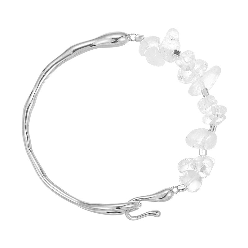 S925 Sterling Silver Irregular Crystal Half-Cuff Bracelet - Image 4