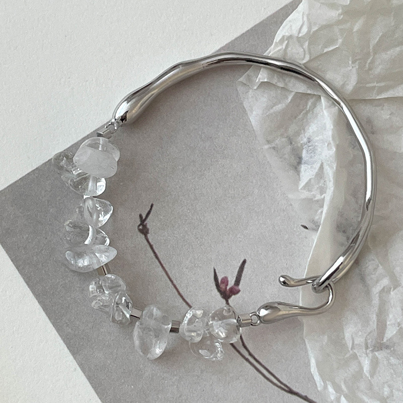 S925 Sterling Silver Irregular Crystal Half-Cuff Bracelet - Image 5