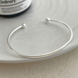 S925 Sterling Silver Minimalist Open Circle Beaded Bangle