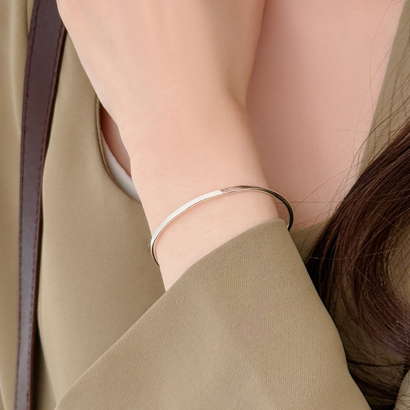 S925 Sterling Silver Minimalist Open Circle Beaded Bangle - Image 2