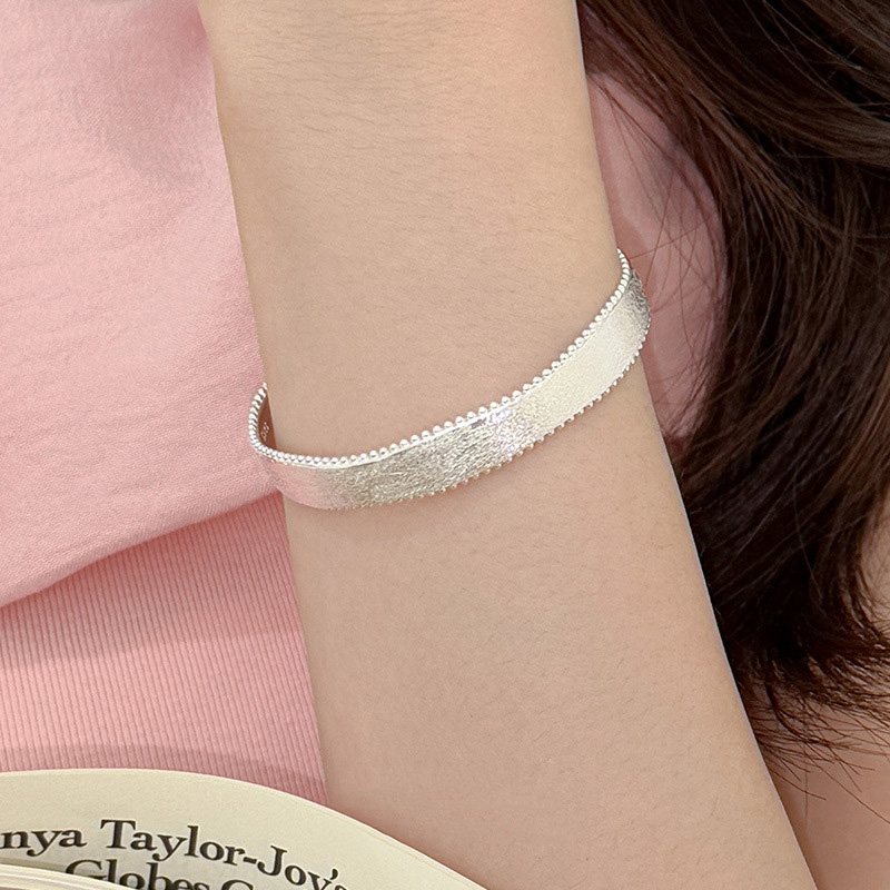 S925 Sterling Silver Brushed Plain Silver Bangle