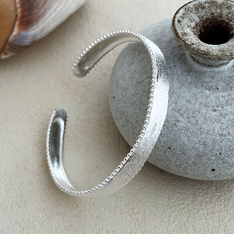 S925 Sterling Silver Brushed Plain Silver Bangle - Image 2