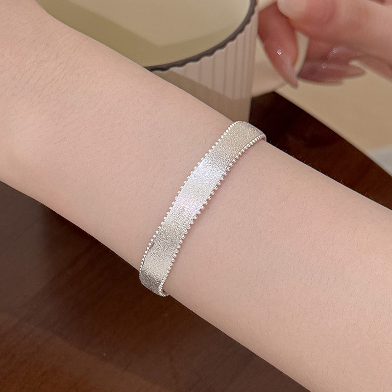 S925 Sterling Silver Brushed Plain Silver Bangle - Image 3