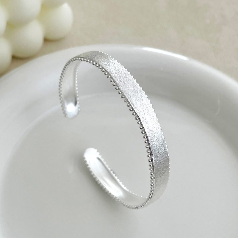 S925 Sterling Silver Brushed Plain Silver Bangle - Image 5