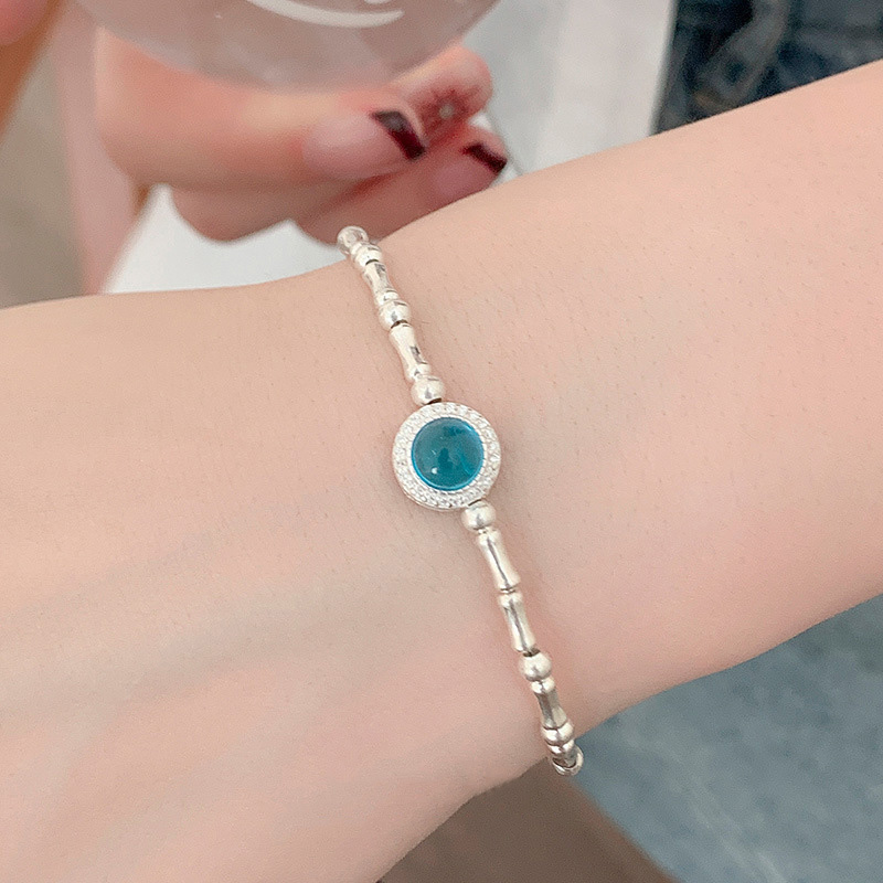 S925 Sterling Silver Aquamarine Bamboo Bracelet