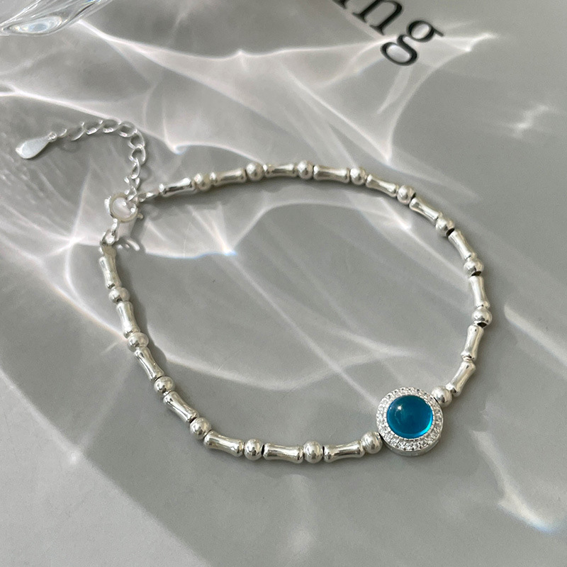 S925 Sterling Silver Aquamarine Bamboo Bracelet - Image 2