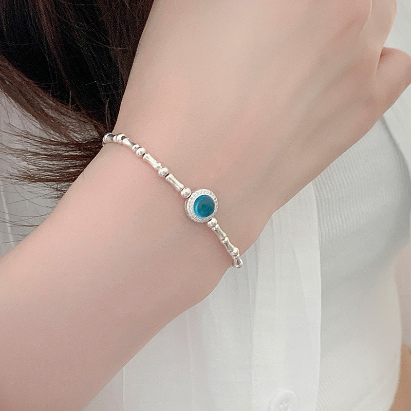 S925 Sterling Silver Aquamarine Bamboo Bracelet - Image 3