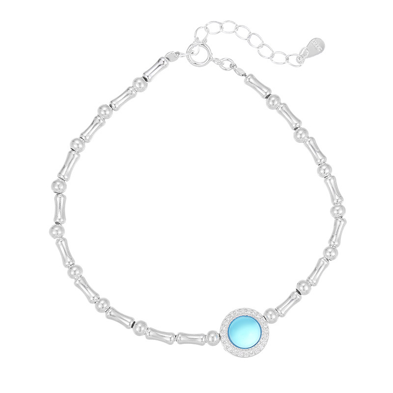 S925 Sterling Silver Aquamarine Bamboo Bracelet - Image 4