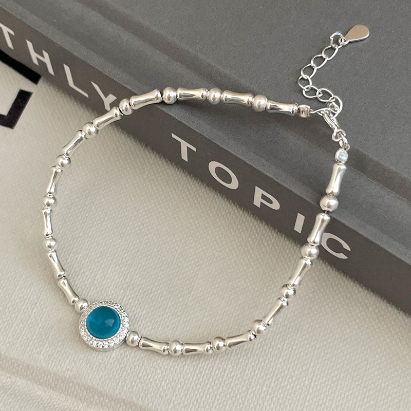 S925 Sterling Silver Aquamarine Bamboo Bracelet - Image 5