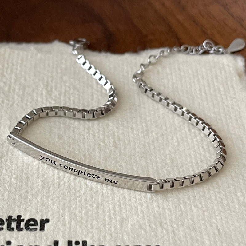 S925 Sterling Silver Rectangular Letter Minimalist Bracelet