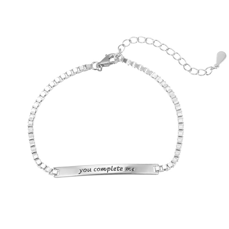 S925 Sterling Silver Rectangular Letter Minimalist Bracelet - Image 4
